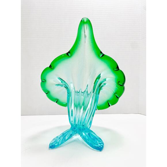 Murano Italian Blown Blue Green Turquoise Glass "Jack In The Pulpit" Vase - Picture 8 of 16